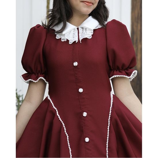 صورة فستان بناتي عودي مرصع بالفصوص وأزرار أمامية فاخرة - 1161